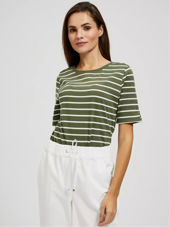 Moodo Khaki színű ing fehér csíkokkal és feltűrhető ujjakkal Moodo