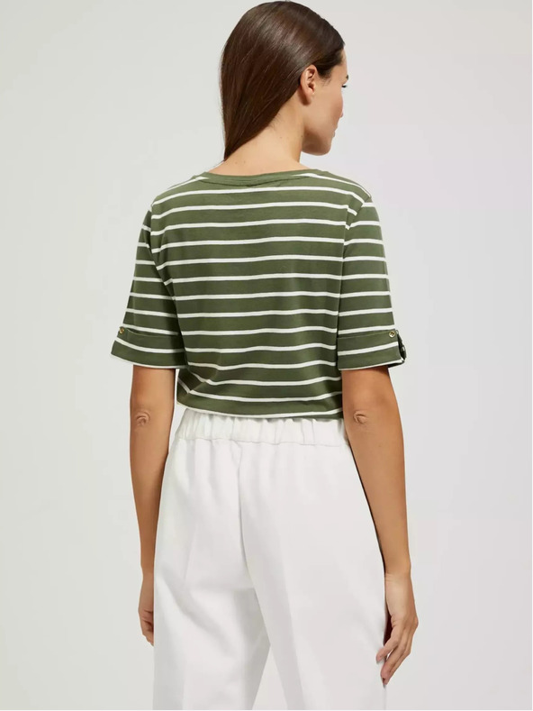 Moodo Khaki színű ing fehér csíkokkal és feltűrhető ujjakkal Moodo