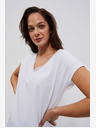 Moodo Fehér női V-nyakú csipkés póló Moodo