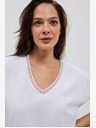 Moodo Fehér női V-nyakú csipkés póló Moodo