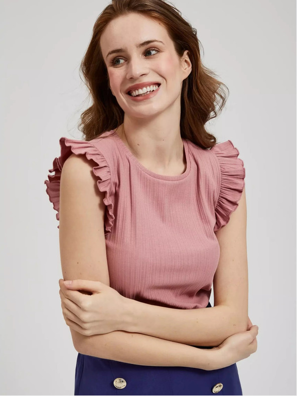 Moodo Régi rózsaszínű fodros ing a vállán Moodo