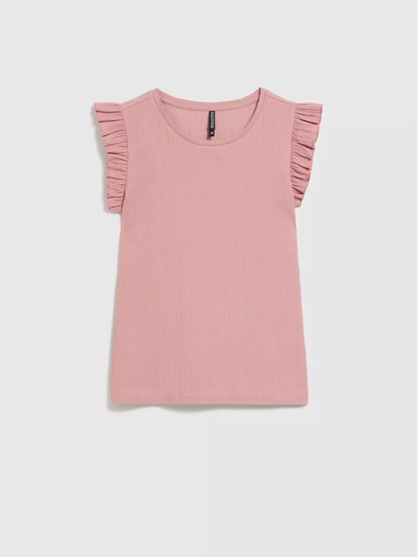 Moodo Régi rózsaszínű fodros ing a vállán Moodo