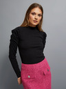 Moodo Fekete női bordás blúz puffos ujjakkal és garbóval Moodo