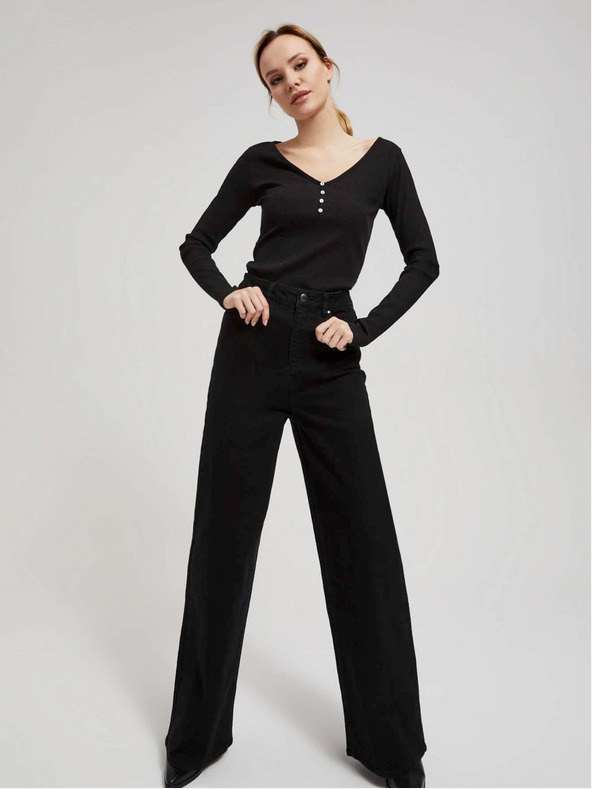 Moodo Fekete női bordázott, gombos ing Moodo