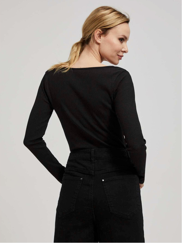 Moodo Fekete női bordázott, gombos ing Moodo