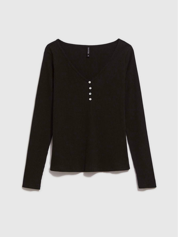 Moodo Fekete női bordázott, gombos ing Moodo