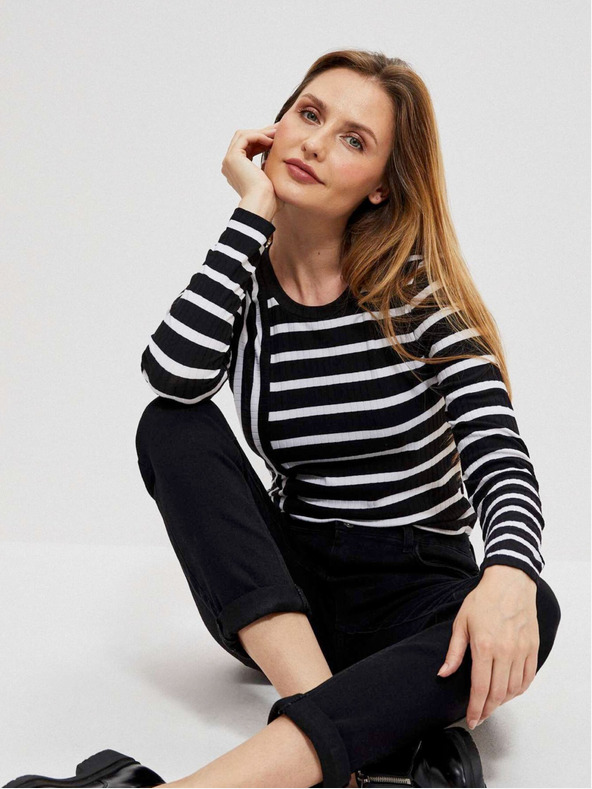 Moodo Fehér és fekete női csíkos póló Moodo