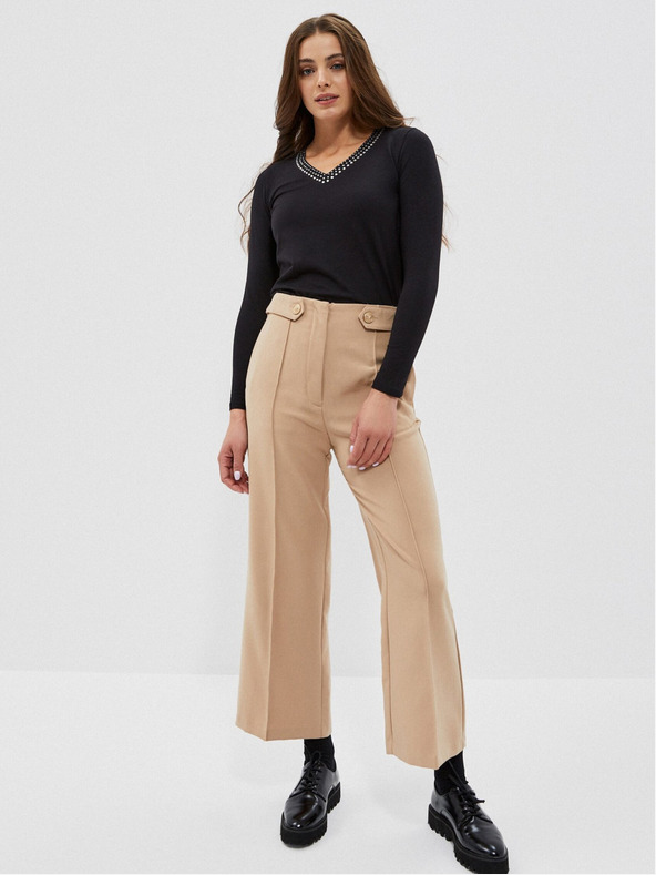 Moodo Fekete női póló dekoratív nyakkivágással Moodo