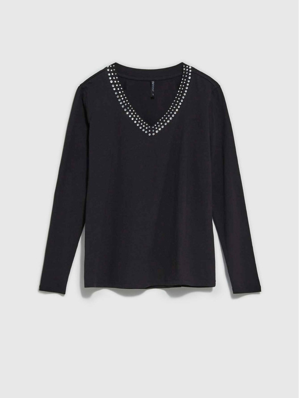 Moodo Fekete női póló dekoratív nyakkivágással Moodo