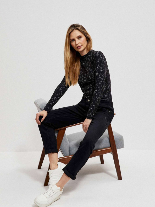 Moodo Fekete női mintás póló Moodo