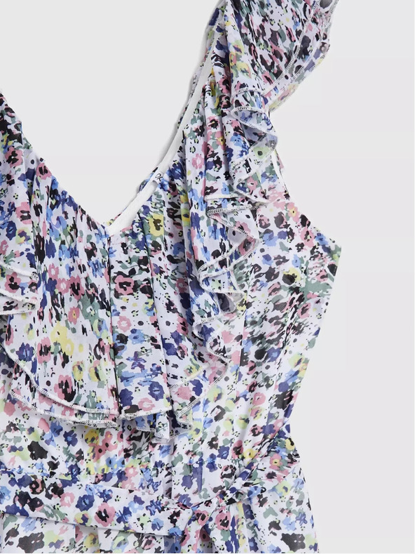 Moodo Kék virágos ruha fodorral a nyakrészen Moodo