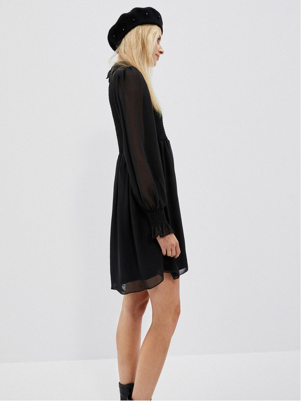 Moodo Fekete női ruha fodros ujjakkal Moodo