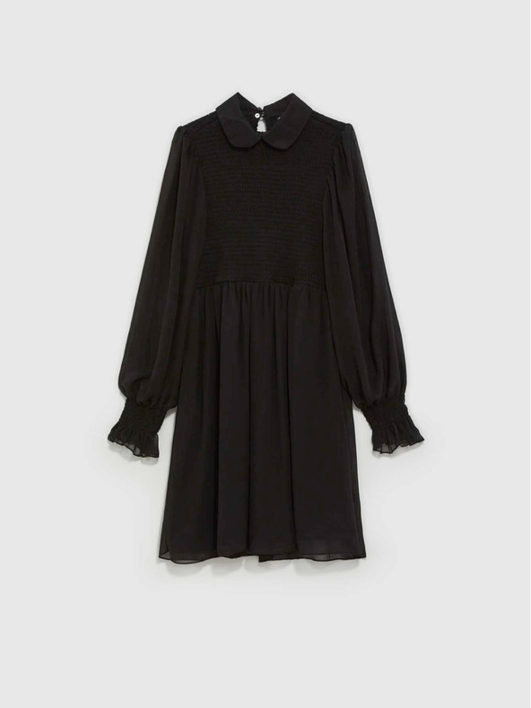 Moodo Fekete női ruha fodros ujjakkal Moodo