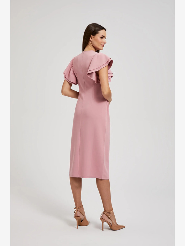 Moodo Rózsaszín ruha fodros ujjakkal Moodo