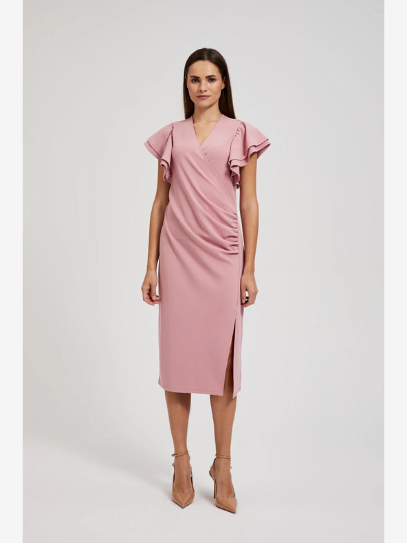 Moodo Rózsaszín ruha fodros ujjakkal Moodo