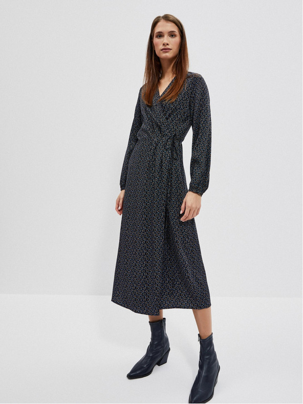 Moodo Fekete női mintás midi ruha Moodo