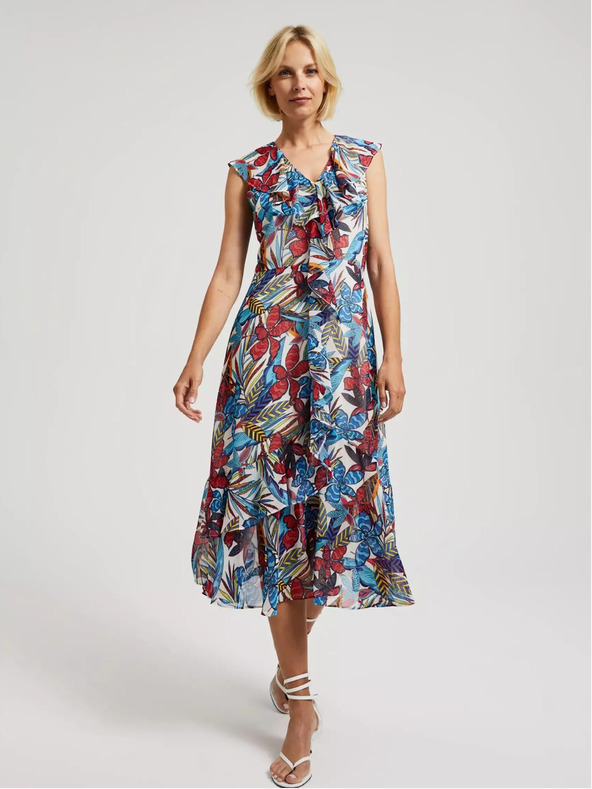 Moodo Piros és kék virágos midi ruha Moodo