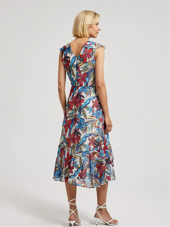 Moodo Piros és kék virágos midi ruha Moodo