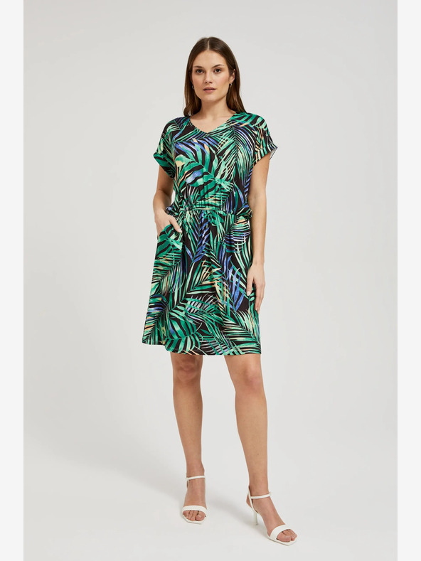 Moodo Türkiz és fekete mintás midi ruha Moodo