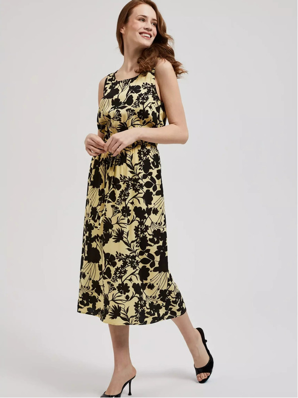 Moodo Sárga virágmintás midi ruha Moodo