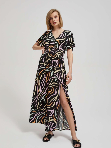 Moodo Fekete női mintás hosszú ruha Moodo