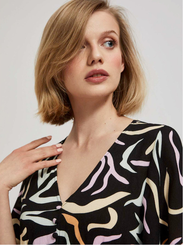 Moodo Fekete női mintás hosszú ruha Moodo