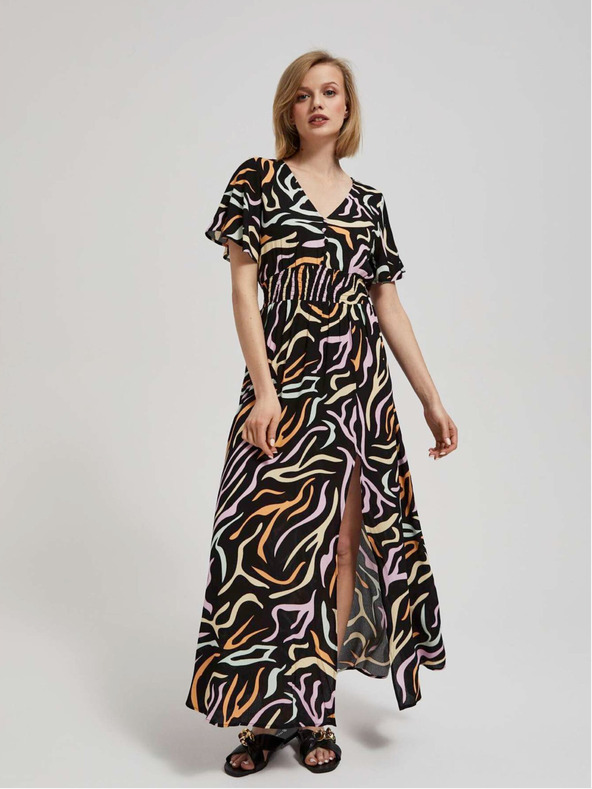 Moodo Fekete női mintás hosszú ruha Moodo