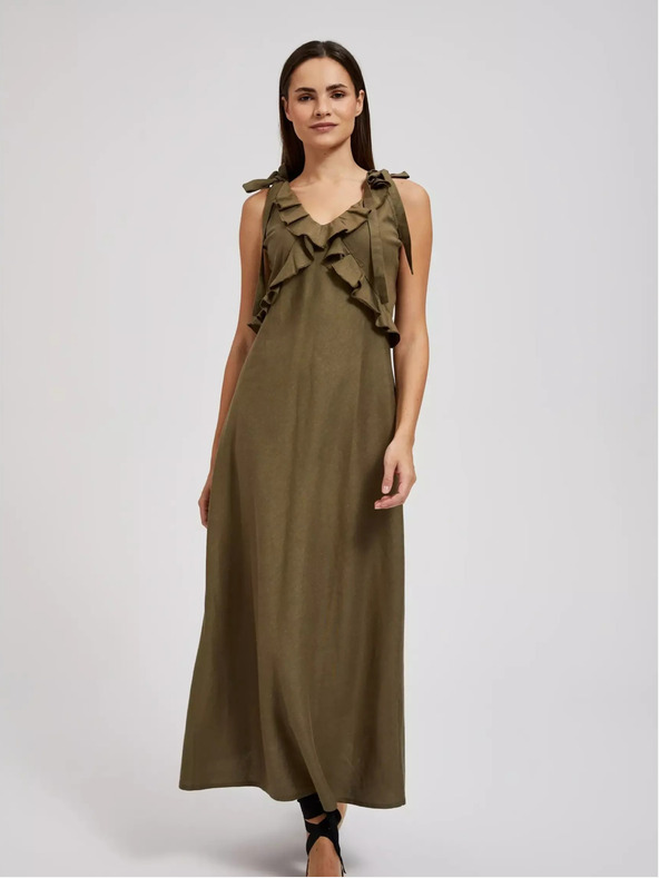 Moodo Zöld, fodros viszkózruha Moodo