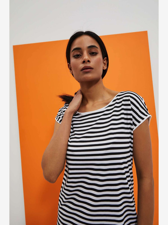 Moodo Fehér és fekete csíkos ruha Moodo