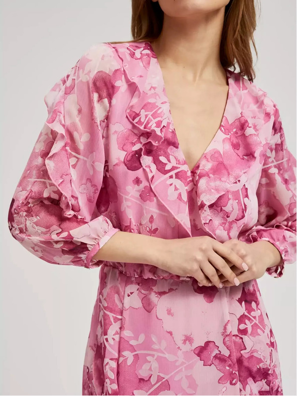 Moodo Rózsaszín virágos ruha fodrokkal Moodo