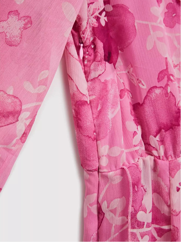 Moodo Rózsaszín virágos ruha fodrokkal Moodo