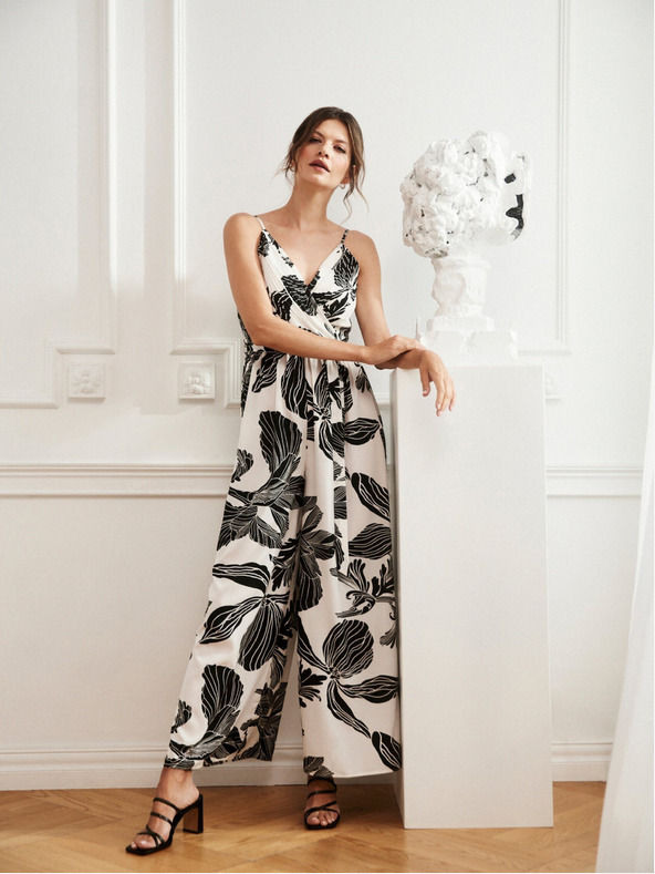 Moodo Fekete-fehér trópusi mintás overall Moodo