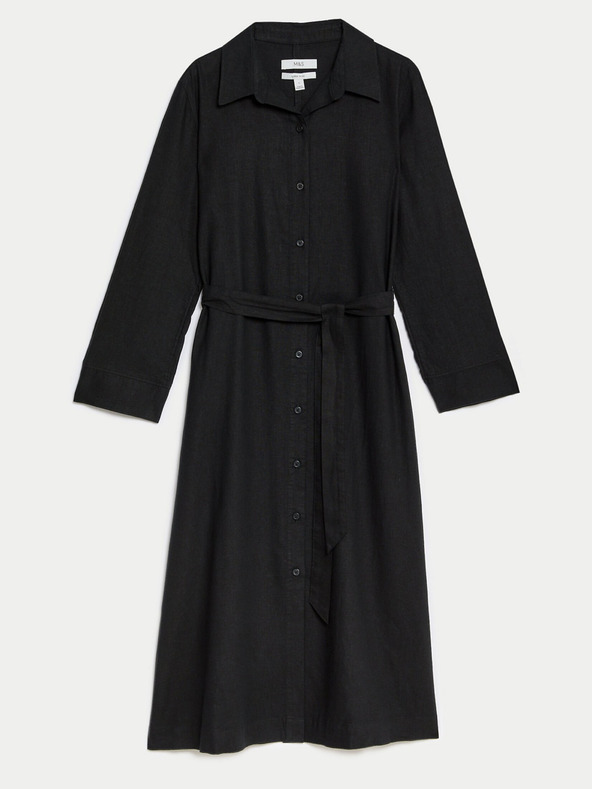 Marks & Spencer Marks & Spencer fekete női lenvászon keverék ing ruha