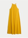 Marks & Spencer Marks & Spencer laza szabású, magas vászontartalmú, nyakrögzítéssel ellátott midaxi ruha sárga