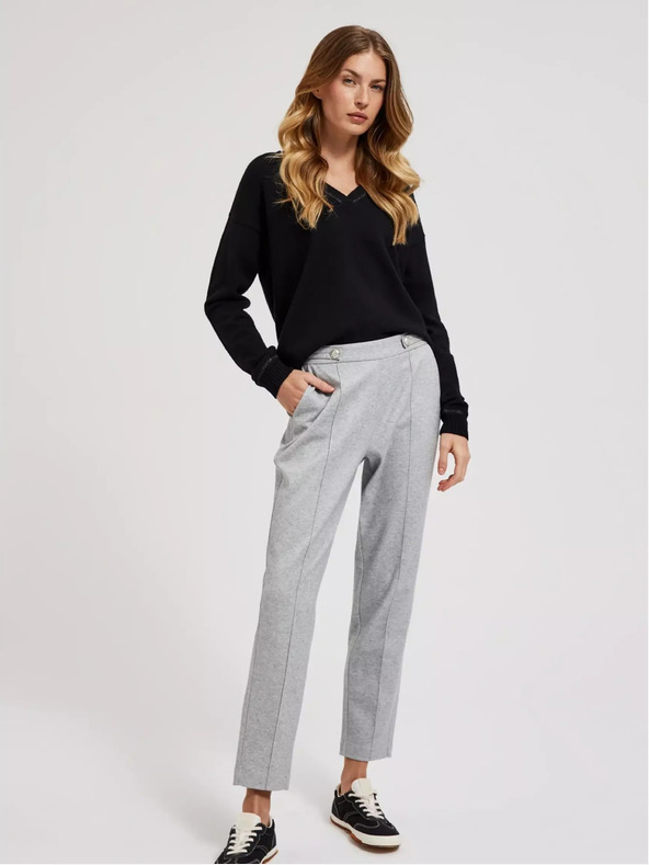 Moodo Fekete hosszú ujjú, v-nyakú pulóver Moodo