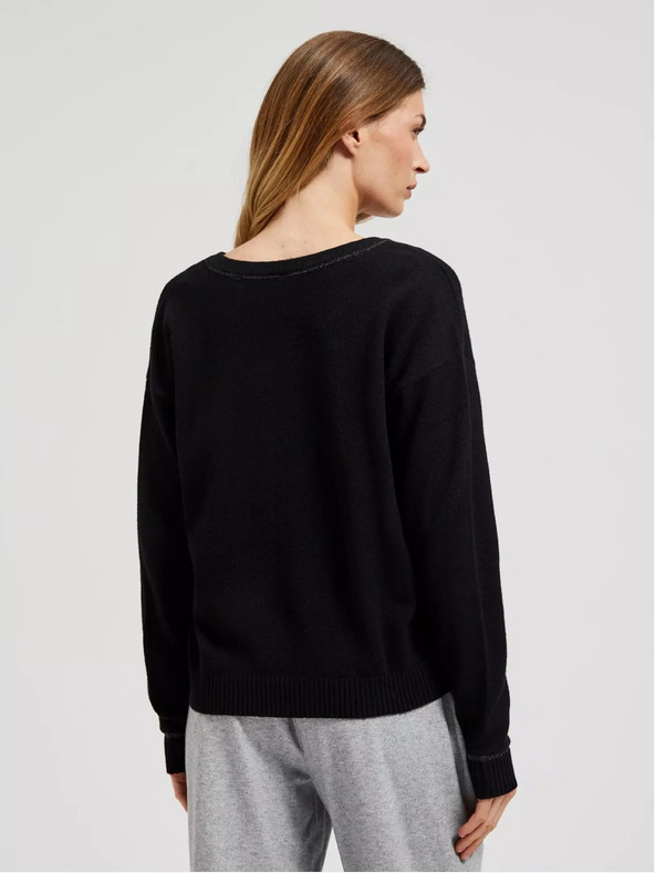 Moodo Fekete hosszú ujjú, v-nyakú pulóver Moodo