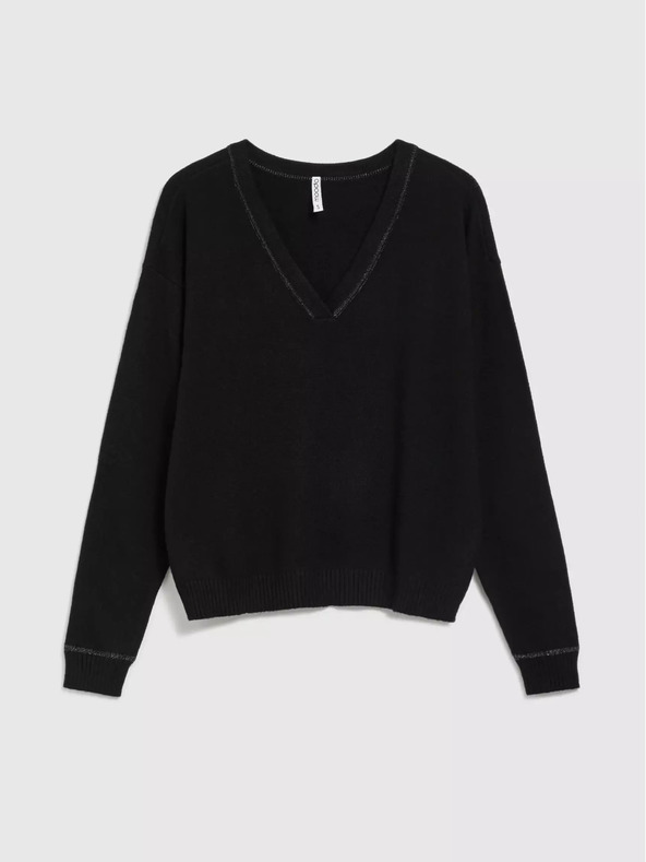 Moodo Fekete hosszú ujjú, v-nyakú pulóver Moodo