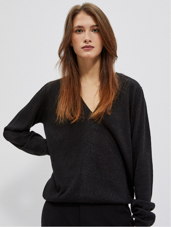 Moodo Fekete női V-nyakú pulóver Moodo