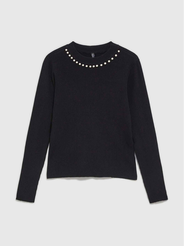 Moodo Fekete női pulóver gyöngyökkel Moodo