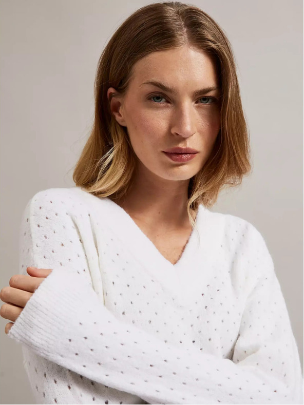 Moodo Moodo fehér, áttört, v-nyakú pulóver