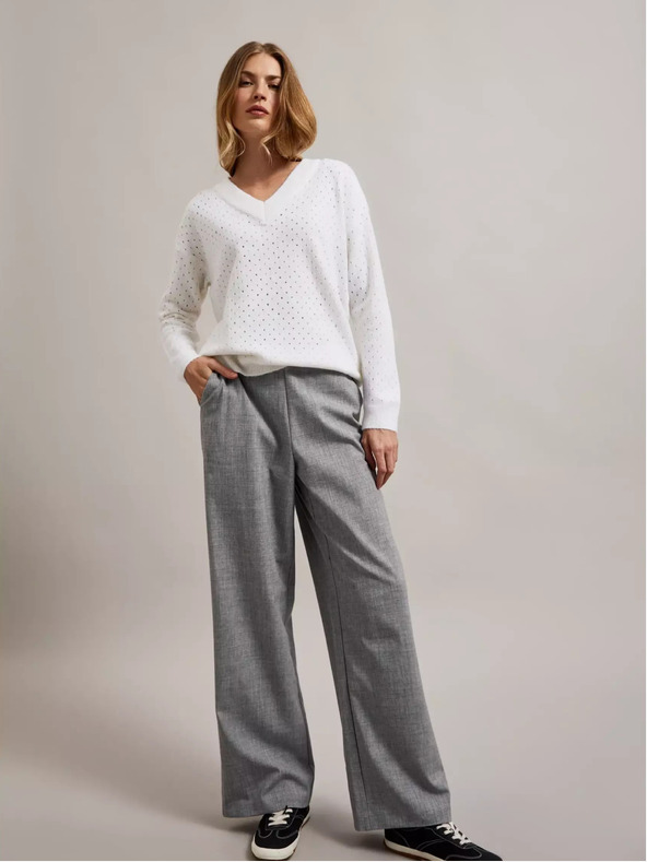 Moodo Moodo fehér, áttört, v-nyakú pulóver