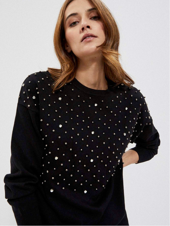 Moodo Fekete női gyöngyös pulóver Moodo