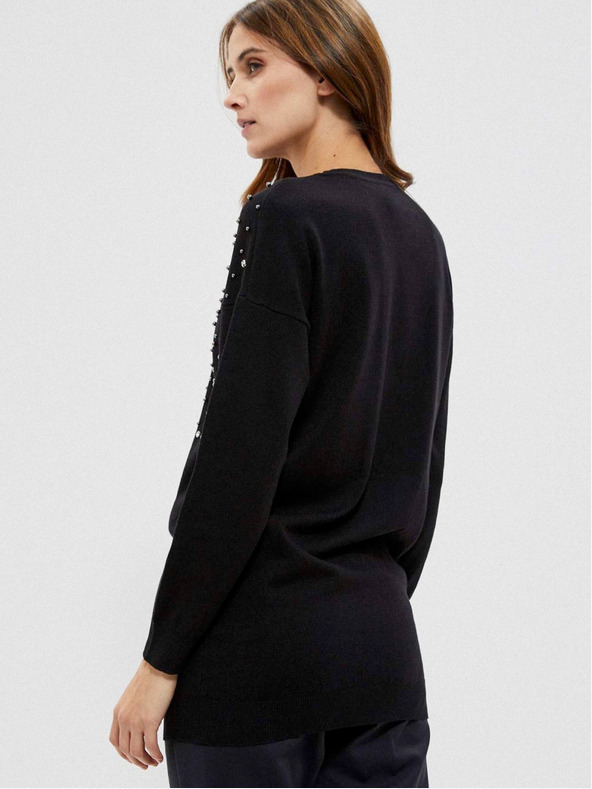 Moodo Fekete női gyöngyös pulóver Moodo