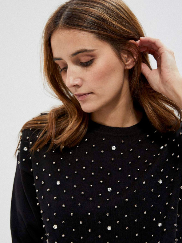 Moodo Fekete női gyöngyös pulóver Moodo