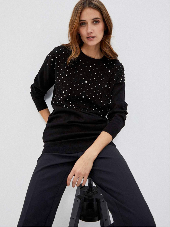 Moodo Fekete női gyöngyös pulóver Moodo