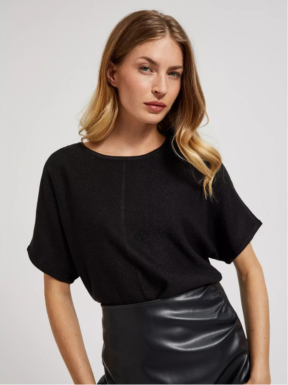 Moodo Fekete túlméretezett pulóver rövid ujjal Moodo