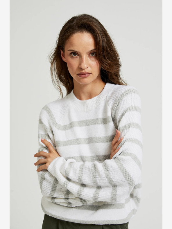 Moodo Moodo szürke csíkos fehér pulóver