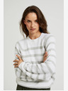 Moodo Moodo szürke csíkos fehér pulóver