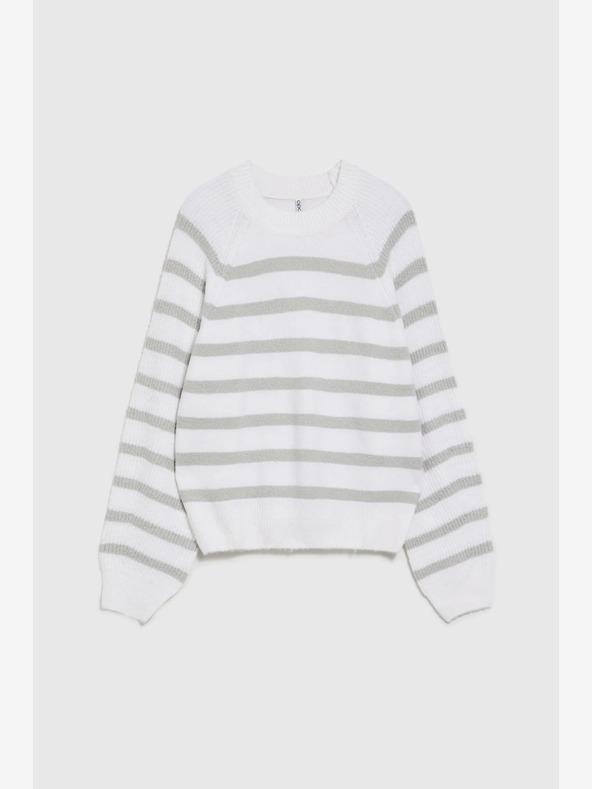 Moodo Moodo szürke csíkos fehér pulóver