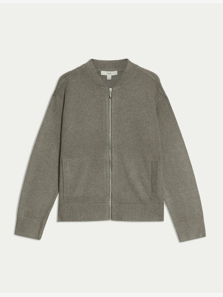 Marks & Spencer Marks & Spencer barna texturált kerek nyakú Bomber stílusú kötött kardigán